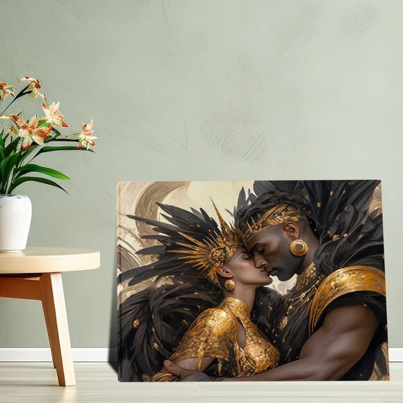 Vintage style African king and queen picture art wall decorationWooden FraCmed - Picture 5 of 7